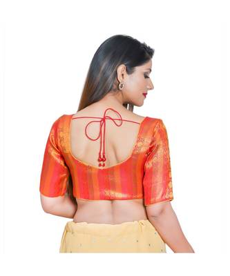 Salwar Studio Women's Red Jacquard Readymade Saree Blouse 2