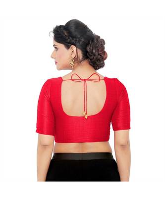 Salwar Studio Women's Red Art Silk Readymade Saree Blouse 1