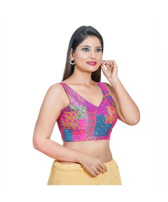 Salwar Studio Women's Rama Green Jacquard Readymade Saree Blouse 1