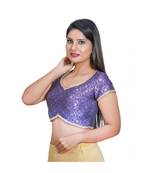 Salwar Studio Women's Brinjal Jacquard Readymade Saree Blouse