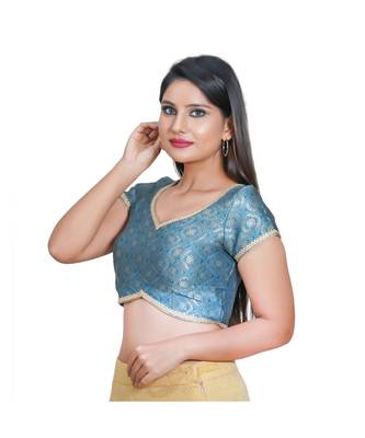Salwar Studio Women's Peacock Blue  Jacquard Readymade Saree Blouse 1
