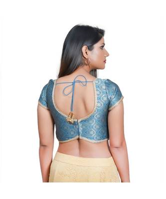 Salwar Studio Women's Peacock Blue  Jacquard Readymade Saree Blouse 2