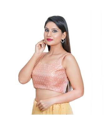Salwar Studio Women's Dark Peach Jacquard Readymade Saree Blouse 1