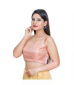 Salwar Studio Women's Dark Peach Jacquard Readymade Saree Blouse