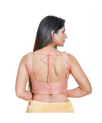 Salwar Studio Women's Dark Peach Jacquard Readymade Saree Blouse 2