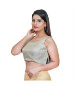 Salwar Studio Women's Grey Jacquard Readymade Saree Blouse