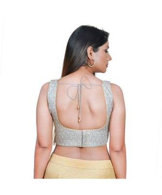 Salwar Studio Women's Grey Jacquard Readymade Saree Blouse 2