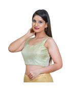 Salwar Studio Women's Pista Green Jacquard Readymade Saree Blouse
