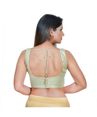 Salwar Studio Women's Pista Green Jacquard Readymade Saree Blouse 2