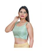 Salwar Studio Women's Sea Green Jacquard Readymade Saree Blouse