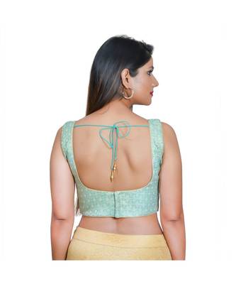 Salwar Studio Women's Sea Green Jacquard Readymade Saree Blouse 2
