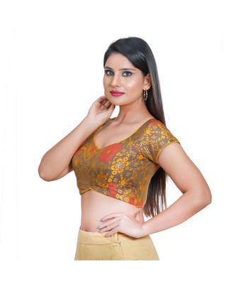 Salwar Studio Women's Brown Jacquard Readymade Saree Blouse 1