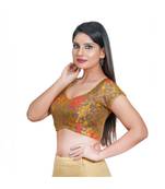 Salwar Studio Women's Brown Jacquard Readymade Saree Blouse