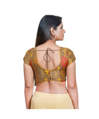 Salwar Studio Women's Brown Jacquard Readymade Saree Blouse 2