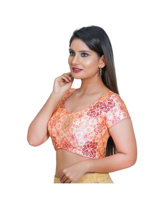 Salwar Studio Women's Cream Jacquard Readymade Saree Blouse 1