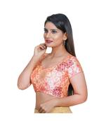 Salwar Studio Women's Cream Jacquard Readymade Saree Blouse