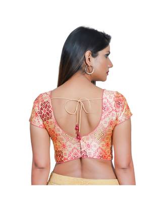 Salwar Studio Women's Cream Jacquard Readymade Saree Blouse 2