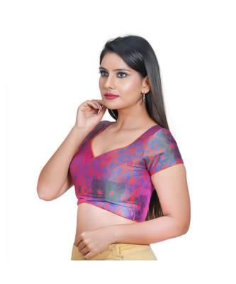 Salwar Studio Women's Rama Green Jacquard Readymade Saree Blouse 1