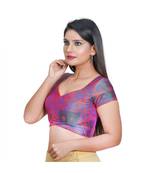 Salwar Studio Women's Rama Green Jacquard Readymade Saree Blouse