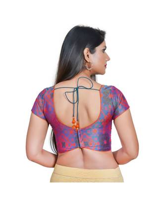 Salwar Studio Women's Rama Green Jacquard Readymade Saree Blouse 2