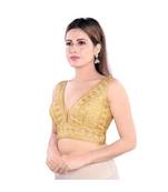 Salwar Studio Women's Gold Art Silk Readymade Saree Blouse