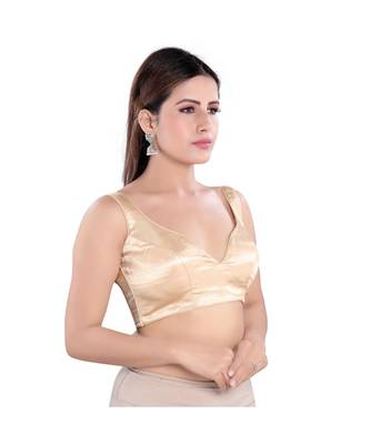 Salwar Studio Women's Gold Silk Readymade Saree Blouse 1