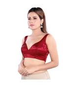 Salwar Studio Women's Maroon Silk Readymade Saree Blouse