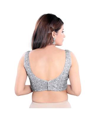 Salwar Studio Women's Silver Net Readymade Saree Blouse 2