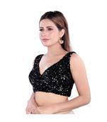 Salwar Studio Women's Black Velvet Readymade Saree Blouse