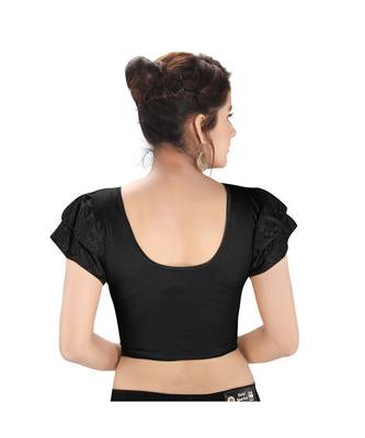 Salwar Studio Women's Black Lycra Blend Readymade Stretchable Saree Blouse 2