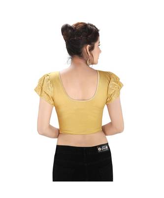 Salwar Studio Women's Gold Lycra Blend Readymade Stretchable Saree Blouse 2