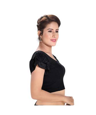 Salwar Studio Women's Black Cotton Lycra Blend Readymade Stretchable Saree Blouse 1