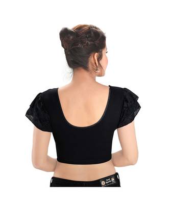 Salwar Studio Women's Black Cotton Lycra Blend Readymade Stretchable Saree Blouse 2
