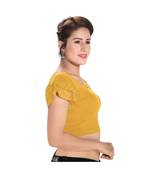 Salwar Studio Women's Gold Cotton Lycra Blend Readymade Stretchable Saree Blouse