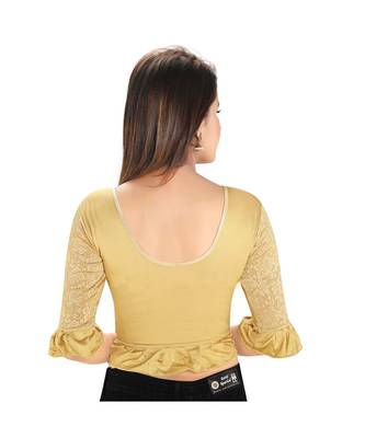 Salwar Studio Women's Gold Polyester Readymade Stretchable Saree Blouse 2