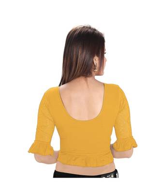 Salwar Studio Women's Gold Cotton Lycra Blend Readymade Stretchable Saree Blouse 2