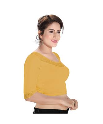 Salwar Studio Women's Gold Polyester Readymade Stretchable Saree Blouse 1