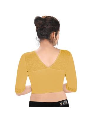 Salwar Studio Women's Gold Polyester Readymade Stretchable Saree Blouse 2