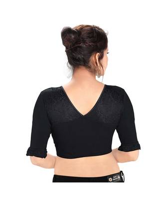Salwar Studio Women's Black Cotton Lycra Blend Readymade Stretchable Saree Blouse 2