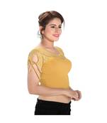 Salwar Studio Women's Gold Cotton Blend Readymade Stretchable Saree Blouse