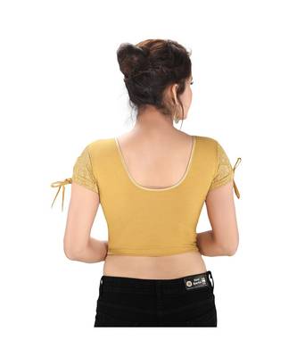 Salwar Studio Women's Gold Cotton Blend Readymade Stretchable Saree Blouse 2