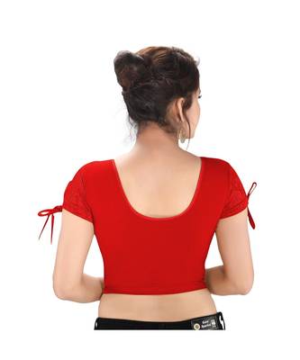 Salwar Studio Women's Red Cotton Blend Readymade Stretchable Saree Blouse 2