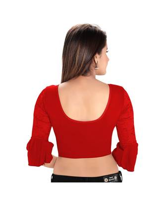 Salwar Studio Women's Red Cotton Lycra Blend Readymade Stretchable Saree Blouse 2