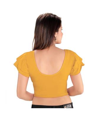 Salwar Studio Women's Gold Cotton Lycra Blend Readymade Stretchable Saree Blouse 2