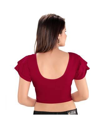 Salwar Studio Women's Maroon Cotton Lycra Blend Readymade Stretchable Saree Blouse 2