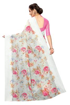 Light blue printed linen saree with blouse 3