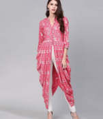 Pink And Silver A-Line Printed Kurta 