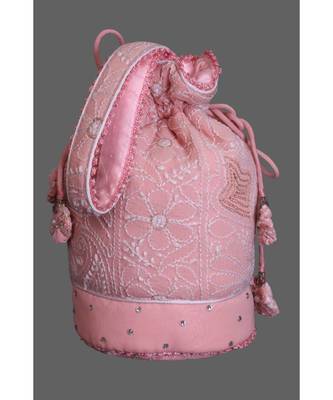 Ada Hand Embroidered Lamonade Pink Georgette Lucknow Chikankari Potli With Pearl Work-A615059 1