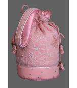 Ada Hand Embroidered Lamonade Pink Georgette Lucknow Chikankari Potli With Pearl Work-A615059