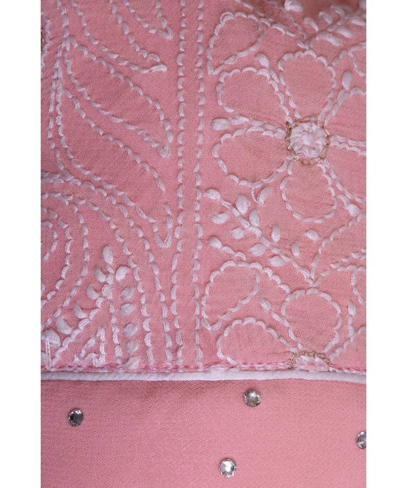 Ada Hand Embroidered Lamonade Pink Georgette Lucknow Chikankari Potli With Pearl Work-A615059